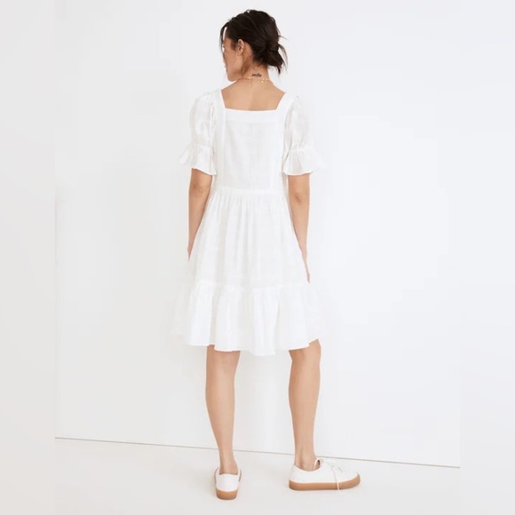 Madewell Puff Sleeve Drawstring Cream Textured Button-Front Top | Medium - Picture 10 of 10